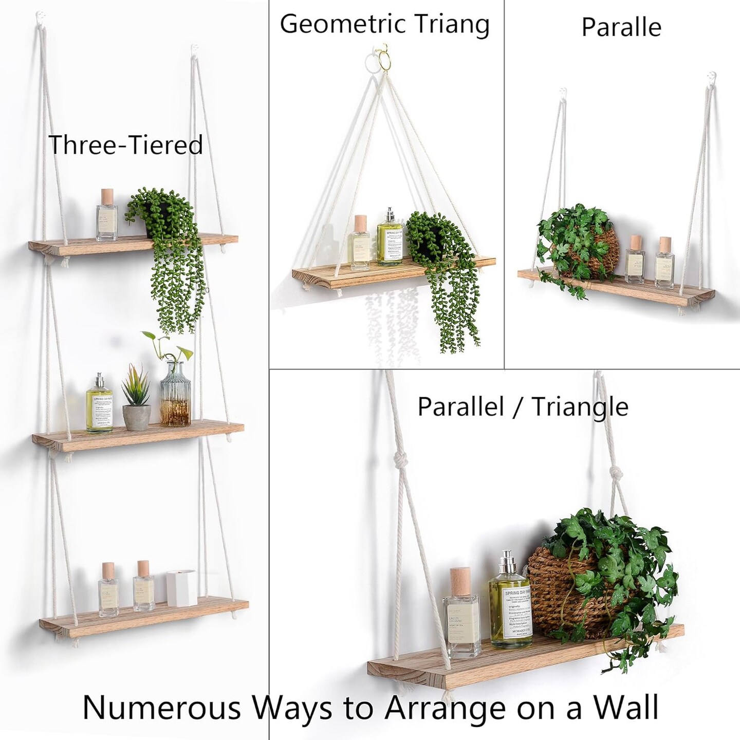 Hanging Shelves for Window & Bedroom - Macrame Wall Hanging Shelf - Boho Wall Decor, Large*3