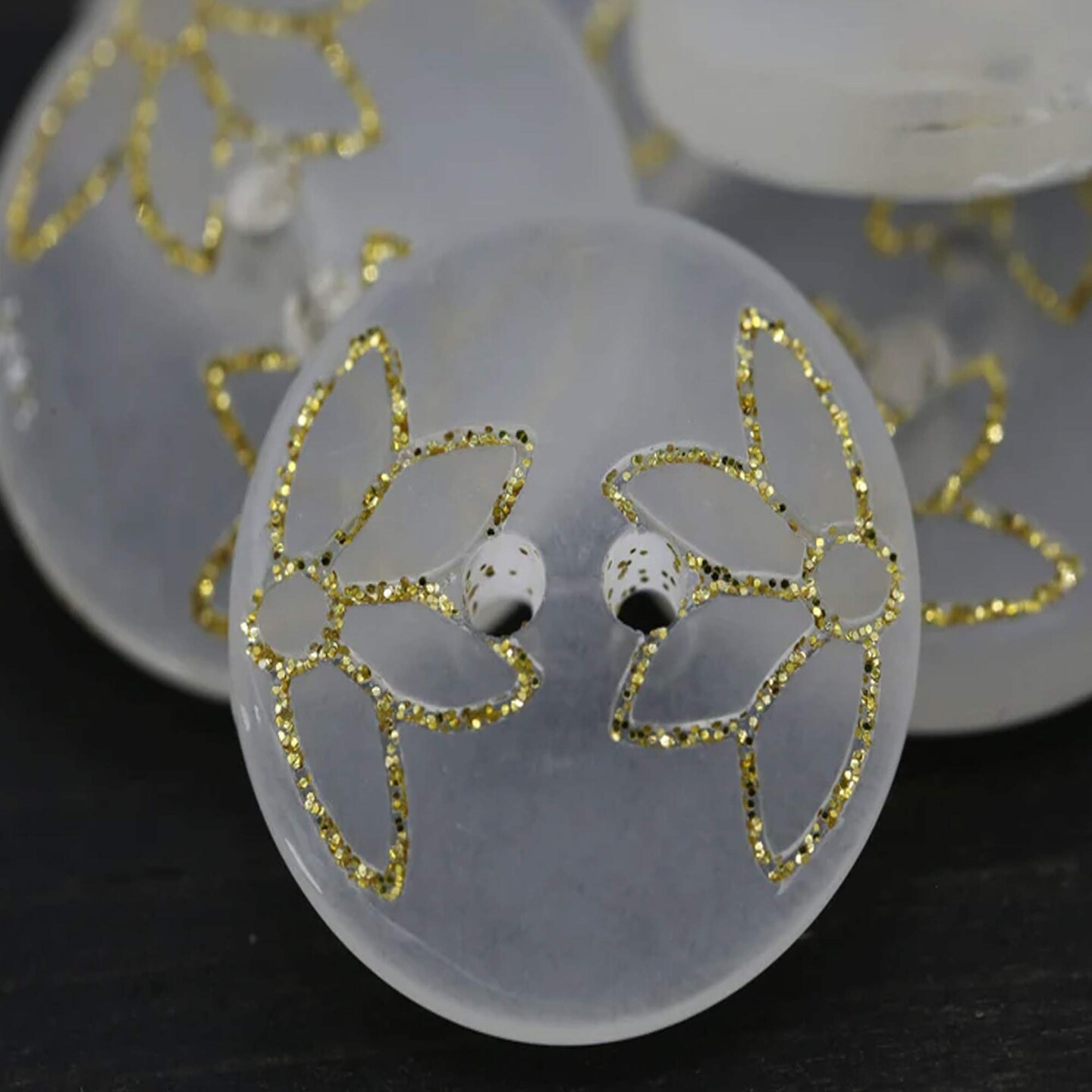 12 Pieces Clear Frosted Gold Glitter Tulip Design Buttons 13/16 Inch