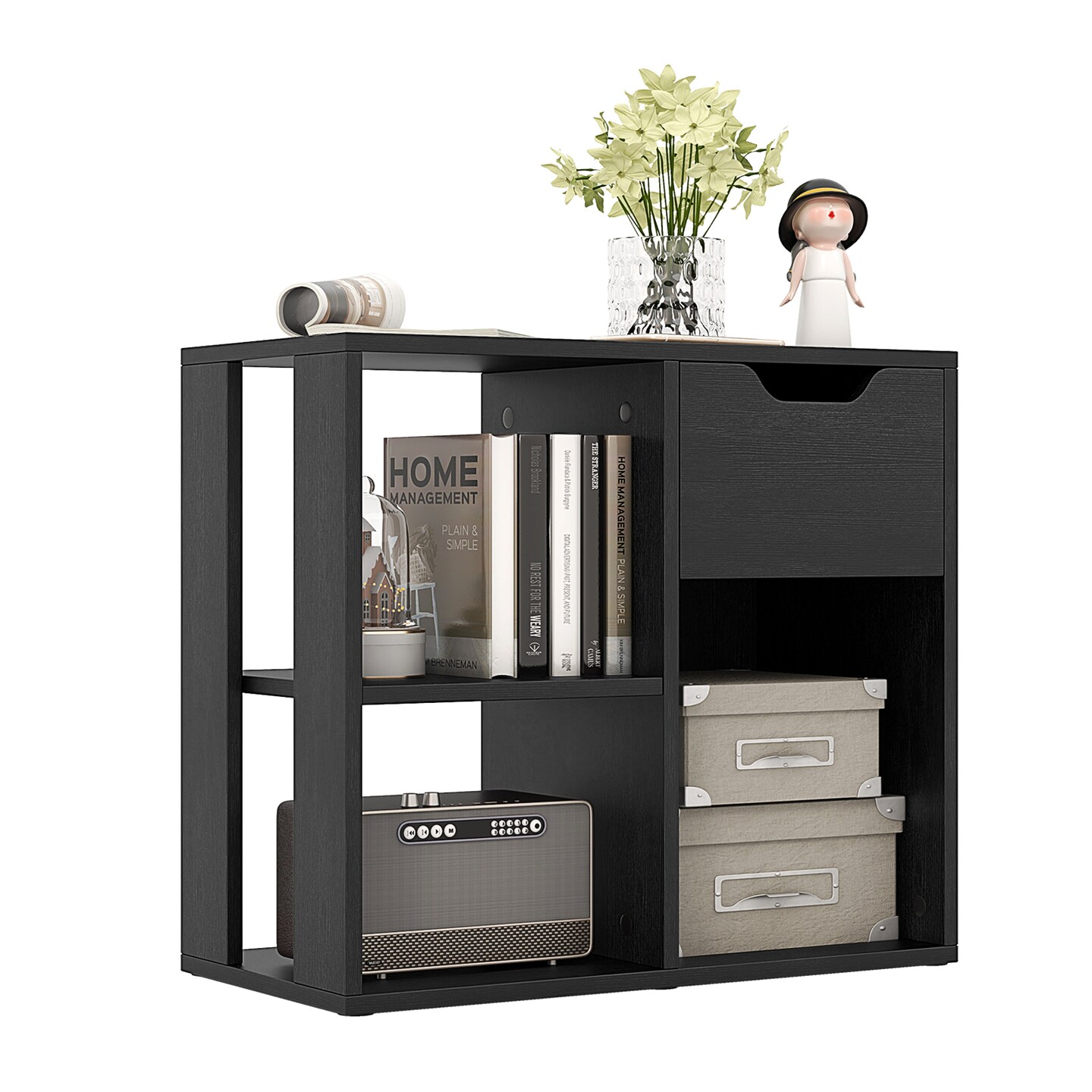 Modern Wood Bookcase with Drawer for Living Room and Study