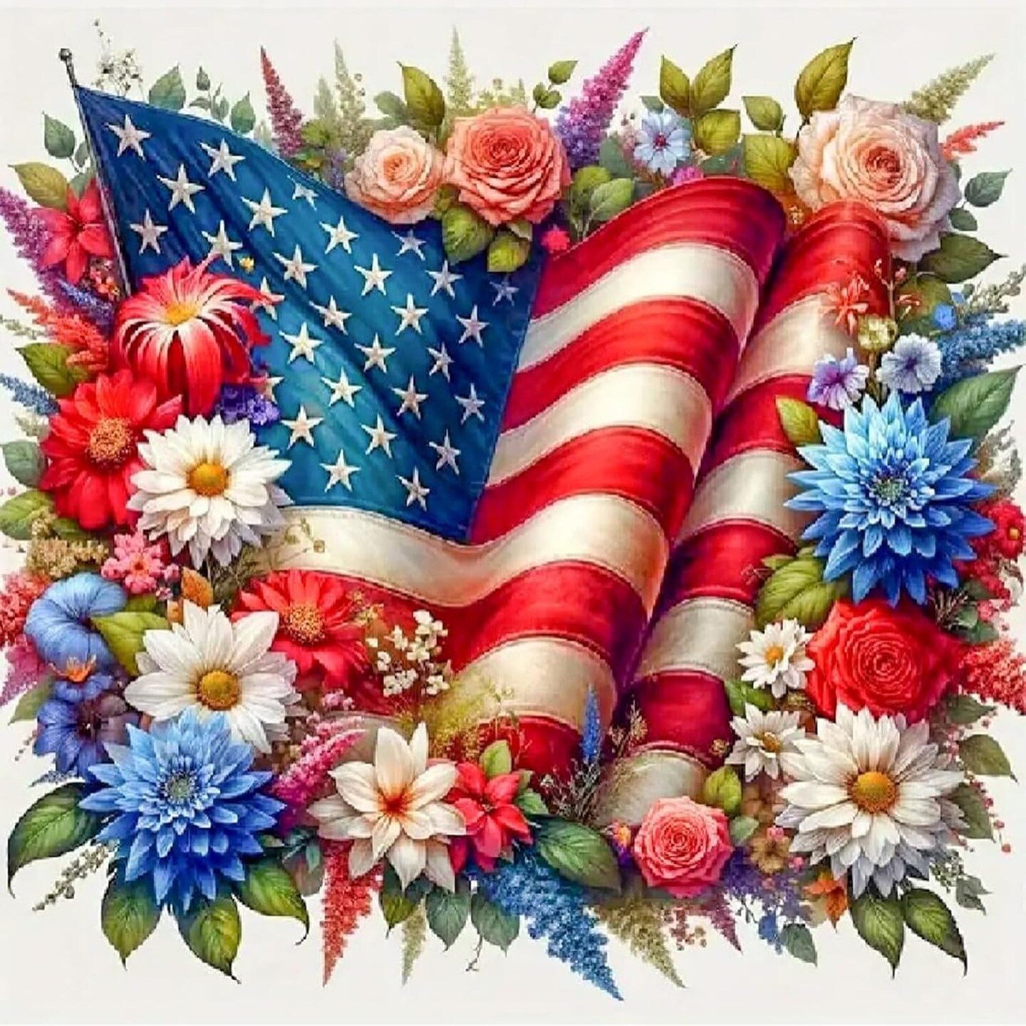 5D DIY Diamond Painting Kit for Adults Full Drill Round – US Flag Independence Day Crystal Rhinestone Diamond Art Cross Stitch Style Painting Kit, Wall Decor & Gift (13.7x13.7 Inch)