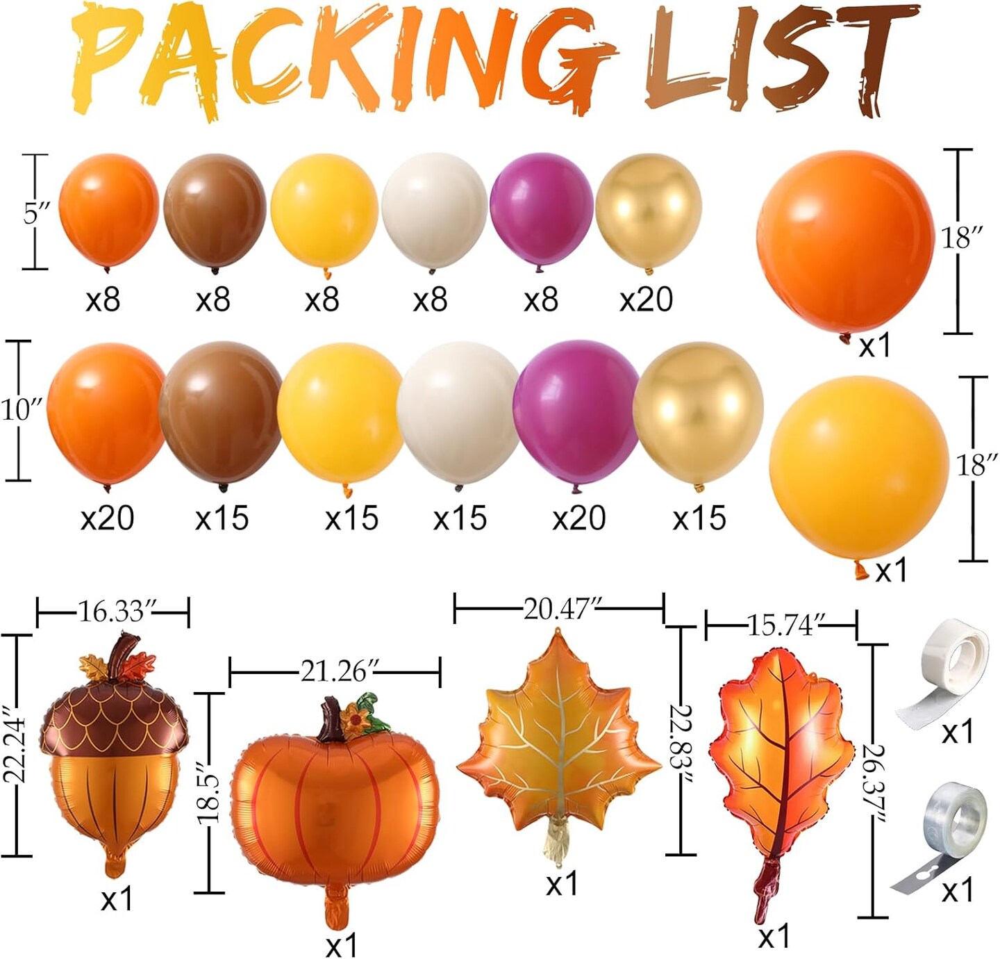 6Pcs 22″ Giant Fall Leaves Foil Balloons, Thanksgiving & Autumn Party Decorations