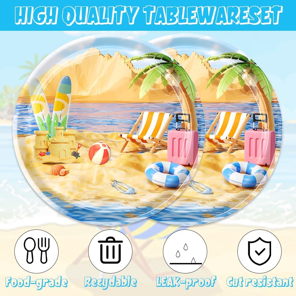 41pcs Summer Beach Party Supplies ,include 20pcs Dessert Plates,20pcs Napkin and 1pcs Tablecloth (Colorful Summer Beach(ccc))