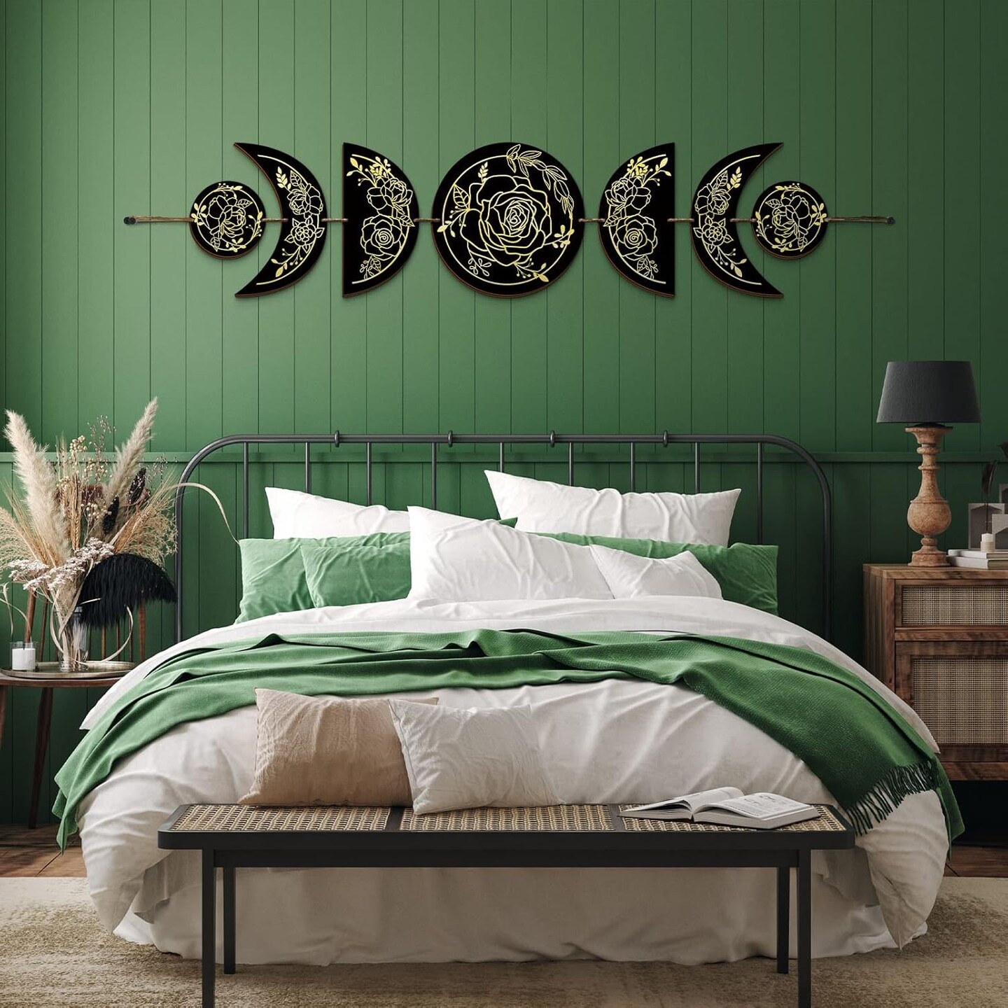 Boho Wall Decoration Moon Phases Wall Art - (Black, Gold)