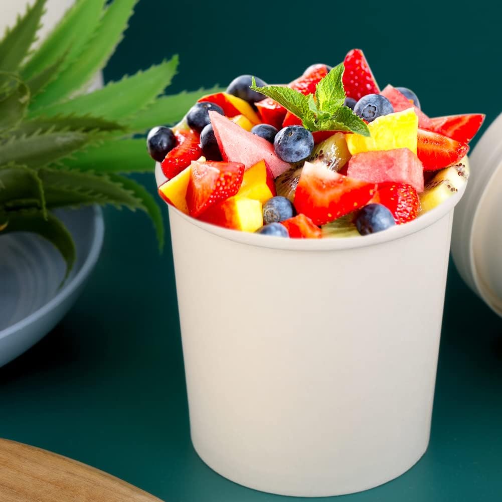 25 Pcs Paper Soup Cups with Lids, Disposable Soup Cups, Ice Cream Containers, White Disposable Soup Containers White for Hot or Cold Soup