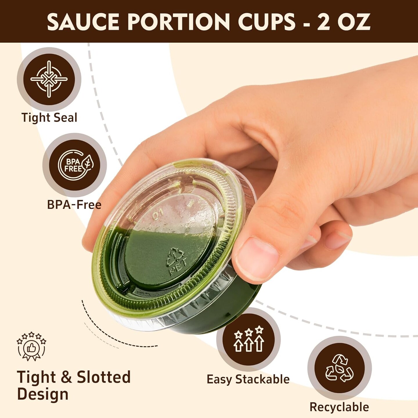 2 oz 500 pack Cups with Lids, Disposable Souffle Cups with Lids, Clear Portion Cups for Dipping Sauce