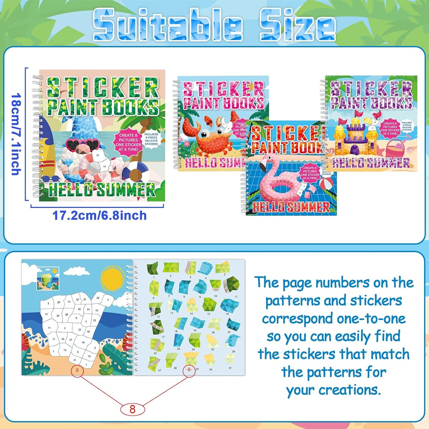 4Pcs Summer Paint by Sticker Books for Kids