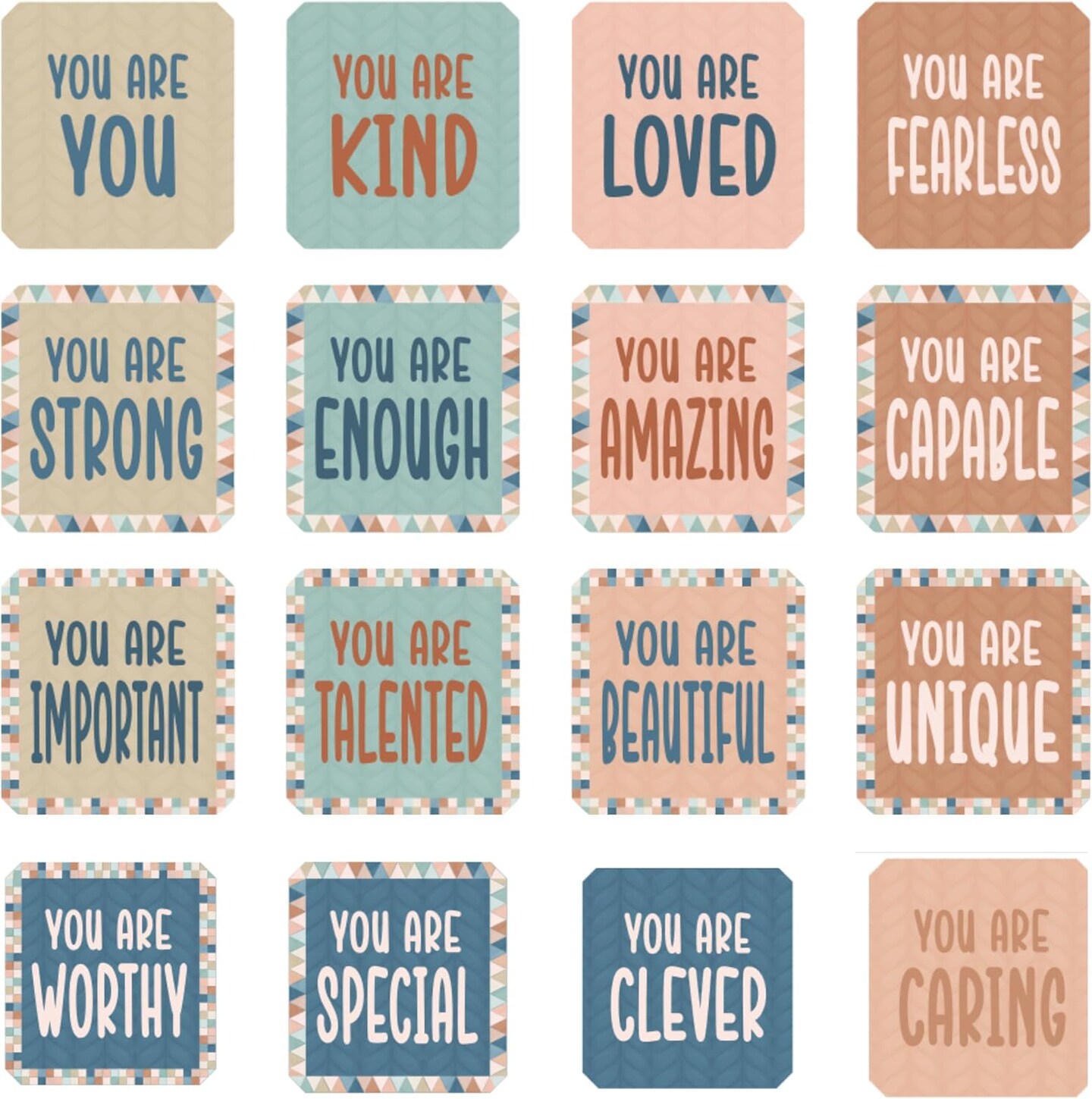 4E&#x27;s Novelty 32 Pcs Boho Affirmation Wall Decor Classroom, 16 Designs Positive Affirmations Bulletin Board Set, Classroom Affirmation Station for Teacher Supplies Growth Mindset Boho Classrooms Decor