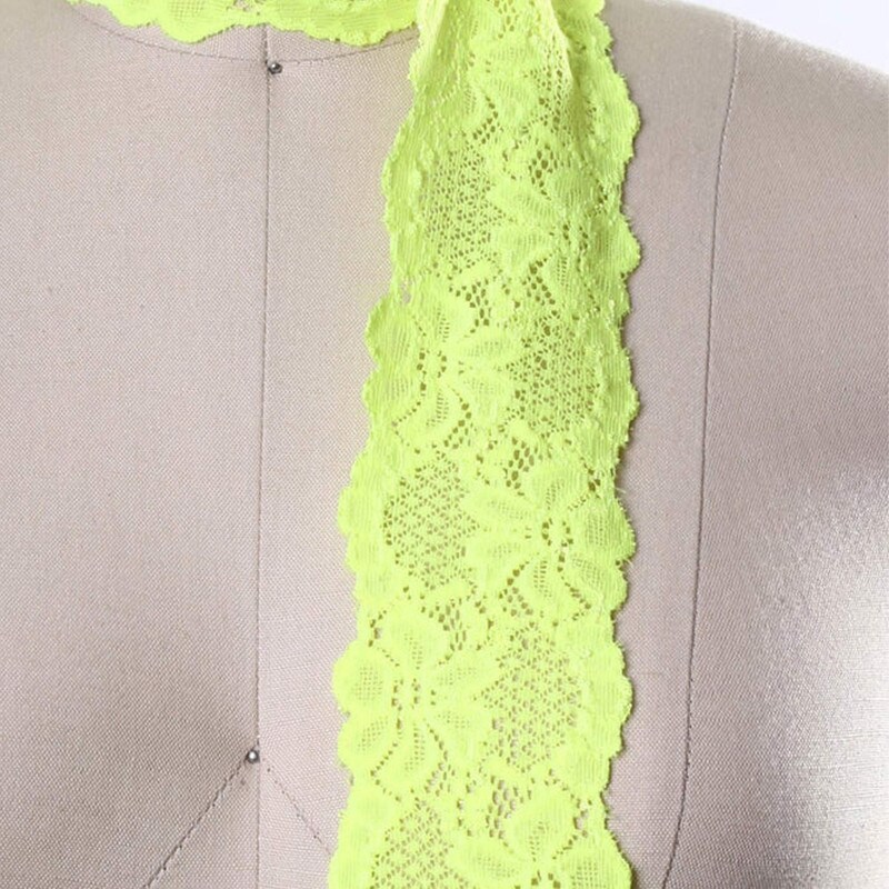 2.5" Neon Yellow Stretch Floral Lace Trim – Soft Elastic Ribbon for Lingerie & Crafts 2 Yards