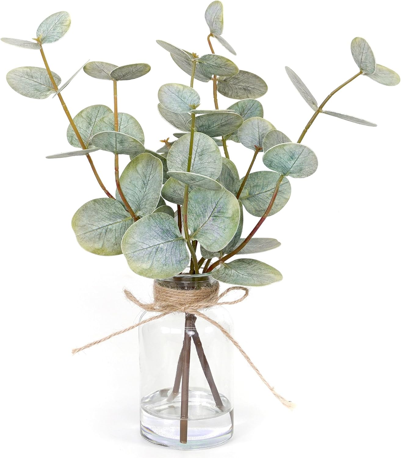 3Pcs Artificial Eucalyptus Stems in Glass Vase (Double-Sided Green Eucalyptus)