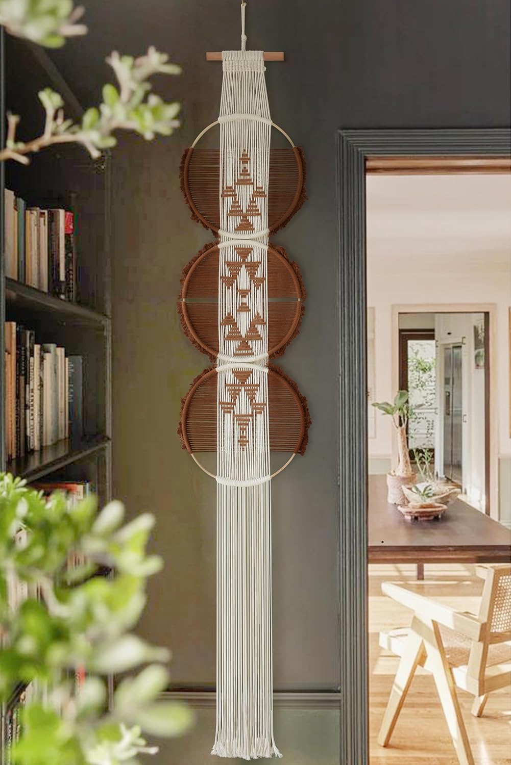 Macrame Wall Hanging Boho Wall Decor Art | Brown and White|11.8W x 65L