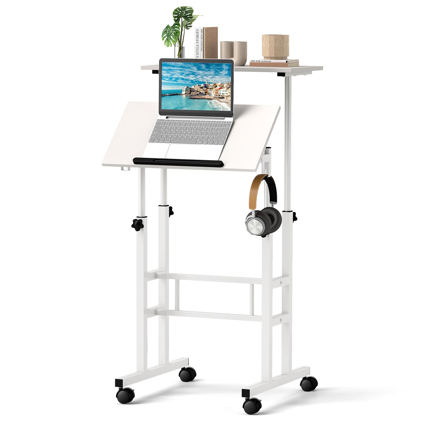 Rolling Mobile Desk Adjustable Height Table for Office and Home
