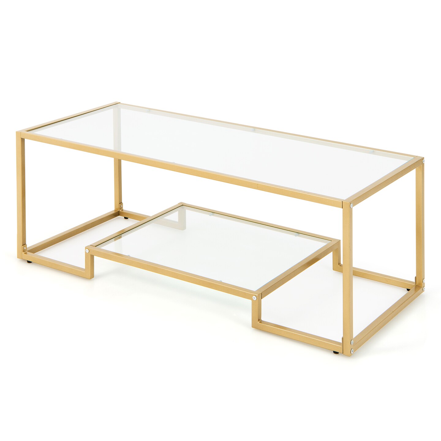 2-Tier Rectangular Glass Coffee Table with Steel Frame