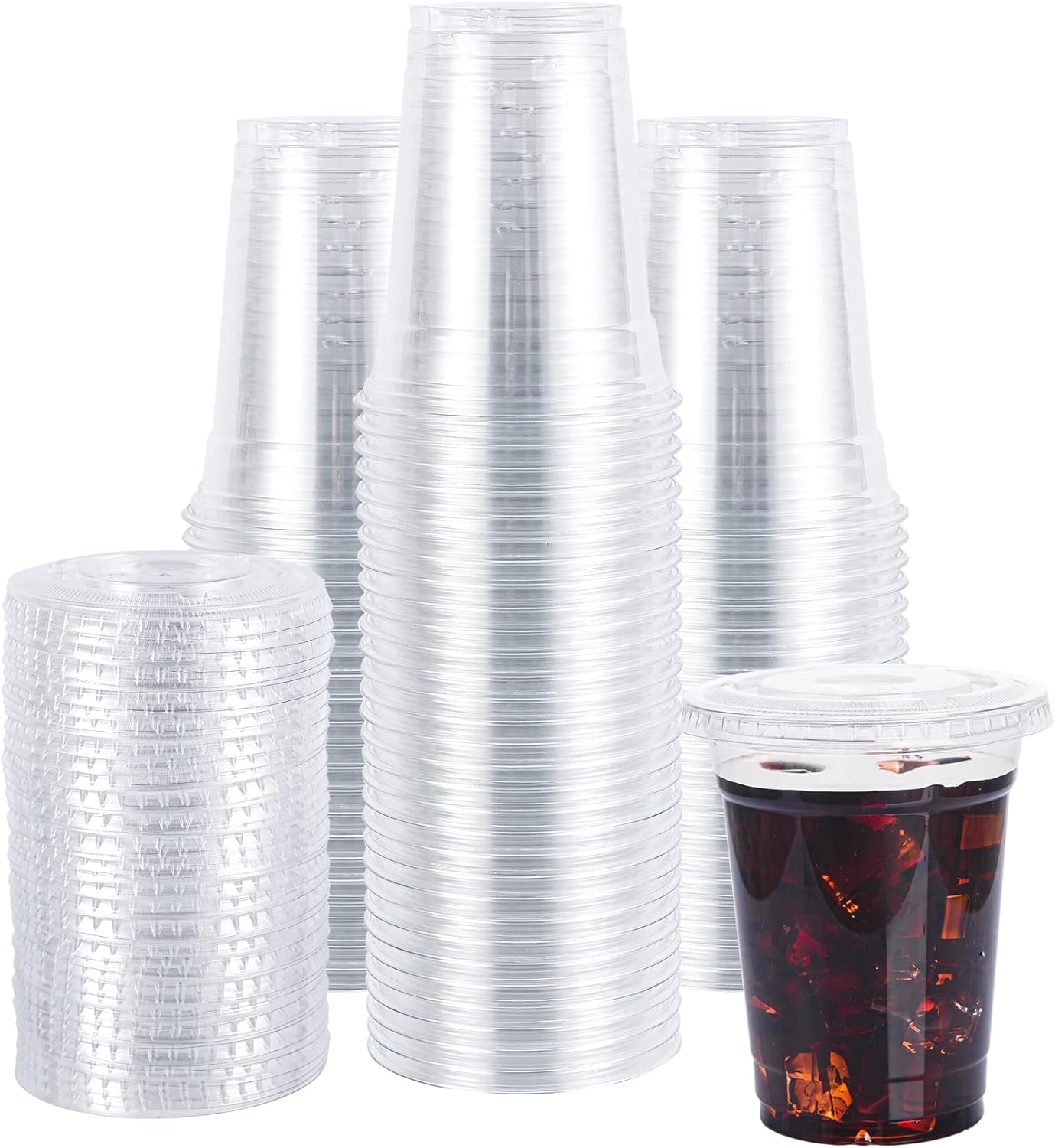 200 Pack 12oz Clear Plastic Cups with Lids, Disposable To Go Cups for Daily Use, Party and Wedding