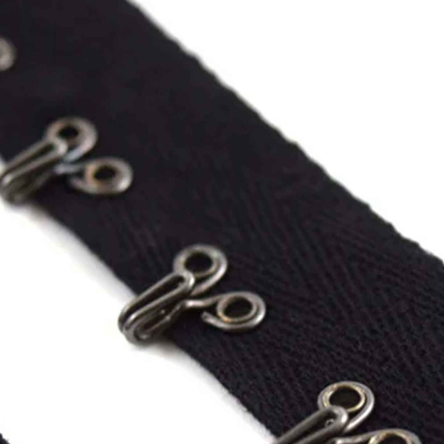 Black and Gunmetal Hook and Eye Tape 7/8&#x22; Heavy Duty Cotton Twill Trim with Metal Closures