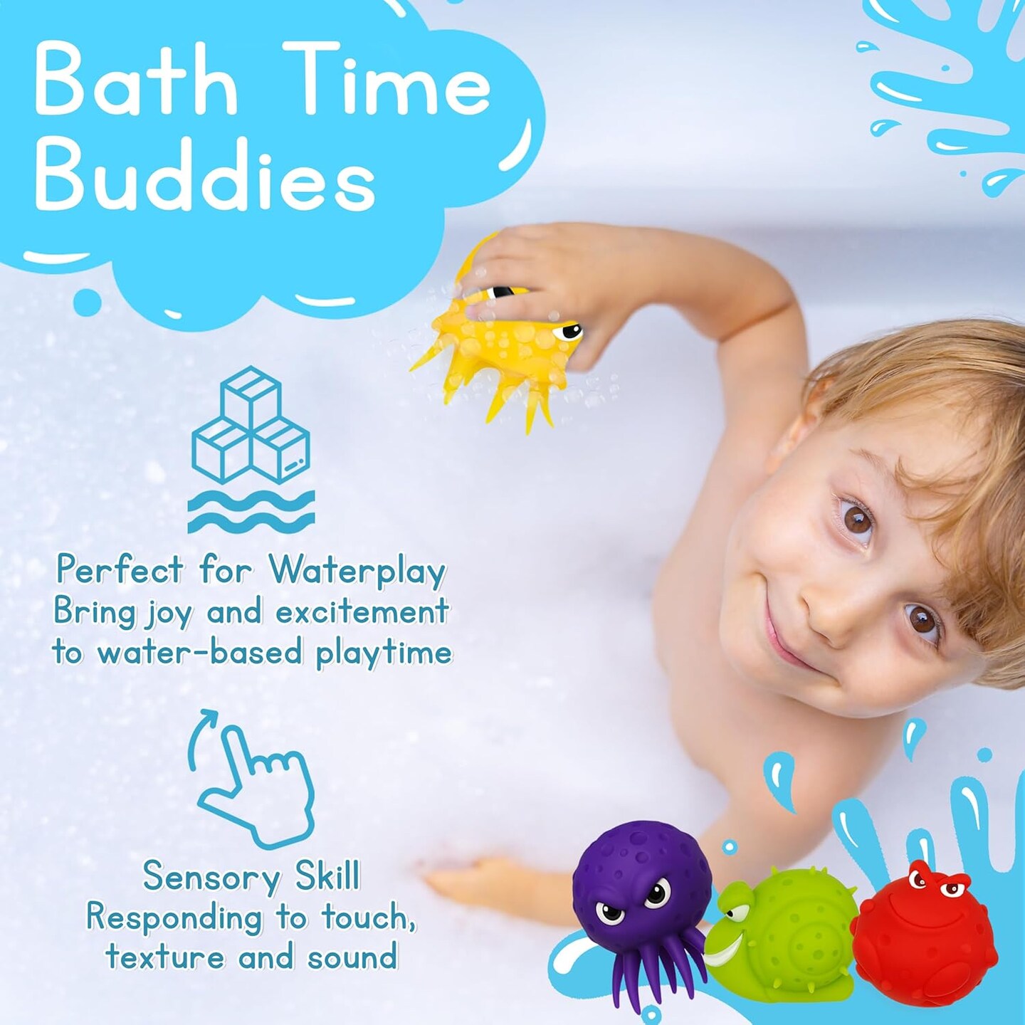 4E's Novelty 4 Packs Sea Animal Water Balls, Sensory Octopus Squishy Pool Toys for Kids ages 3-5