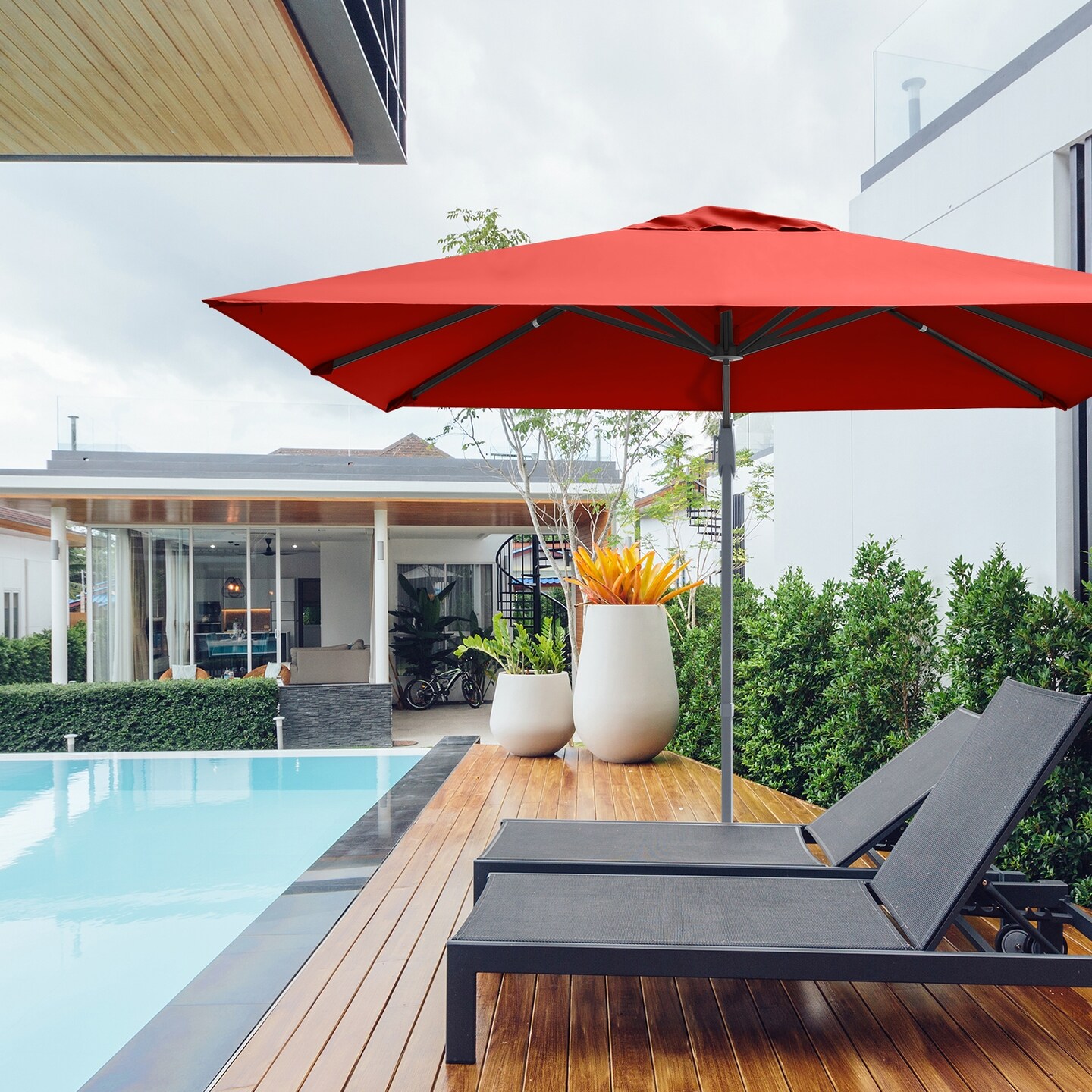 10x10 Feet Orange Polyester Outdoor Cantilever Umbrella with Aluminum Frame and Tilt Function Rust-Free