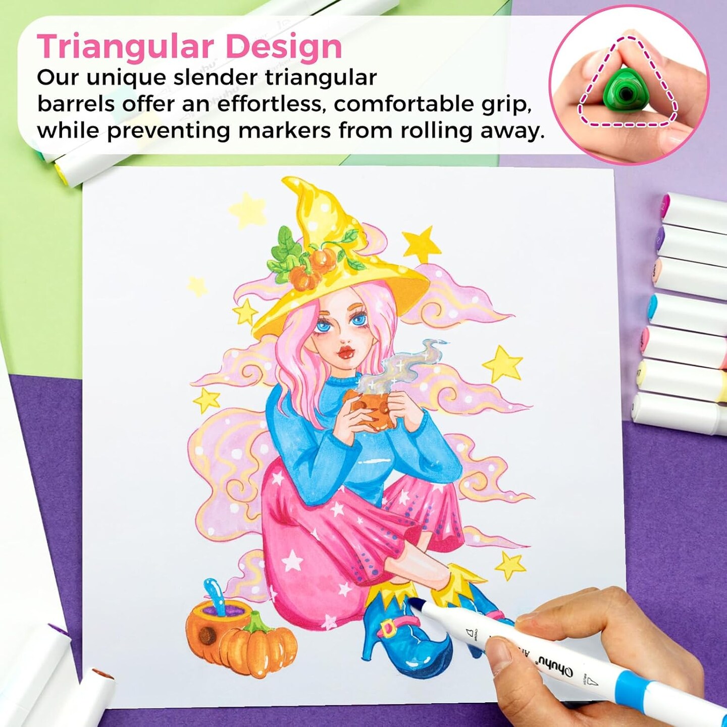 Ohuhu Markers, 48-color Double Tipped Alcohol Markers, Chisel &#x26; Fine Alcohol-based Art Marker Set for Adults Coloring Illustration, Great Value Pack for Students&#x27; Art Class, Better Designed Grip