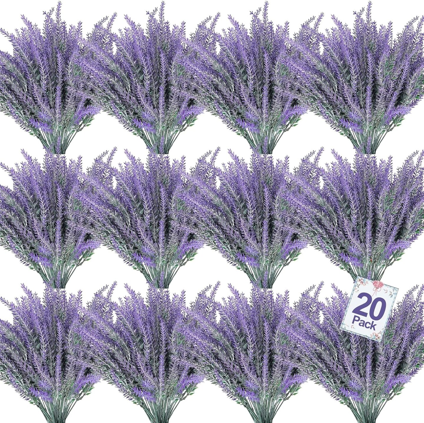 20 Bundles Artificial Lavender Flowers for Outdoors, UV Resistant Fake Plants Artificial Plastic Faux Plants