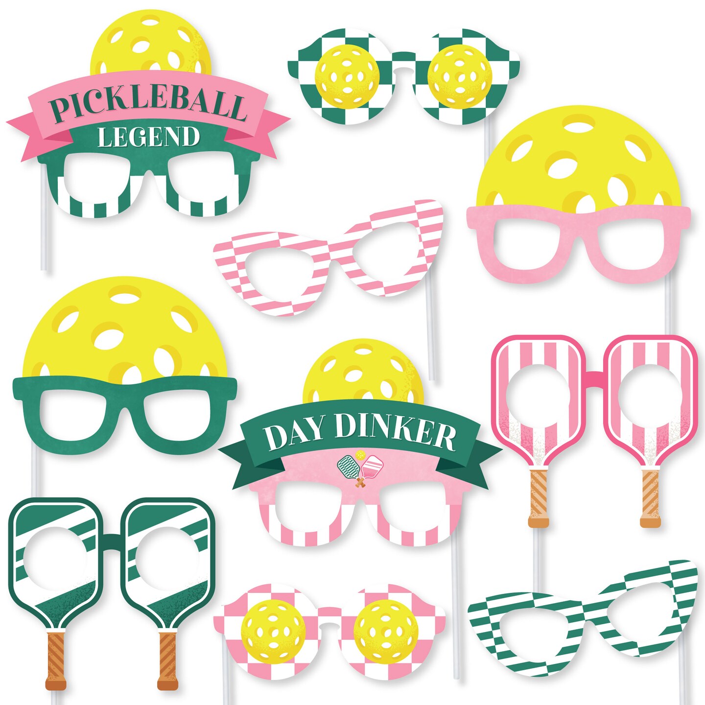 Big Dot of Happiness Pink Pickleball Photo Booth Prop Glasses, Country Club Party Decor for Birthday, Bachelorette, Bridal or Baby Shower - 10 Count