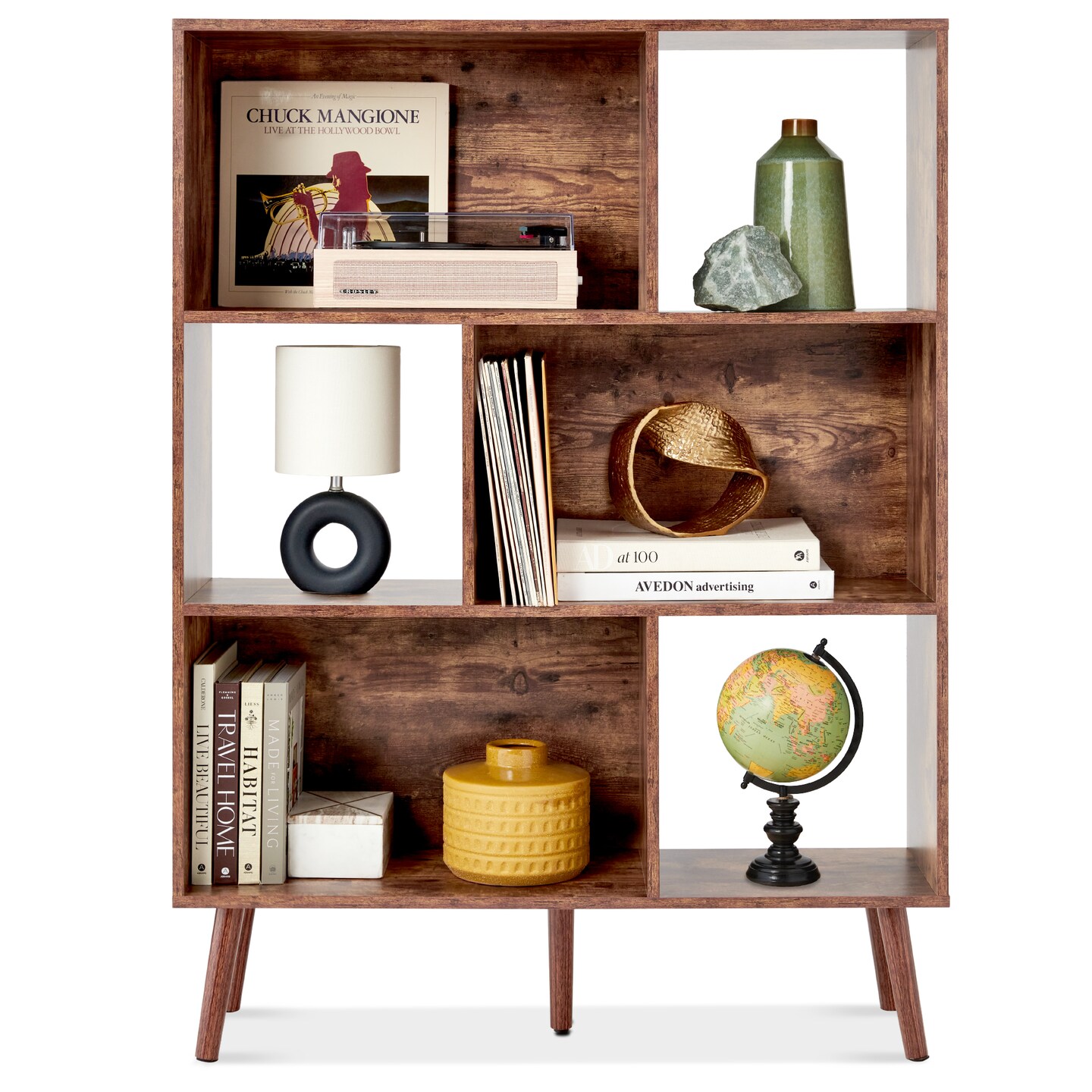 Best Choice Products 3-Tier Mid-Century Modern Wooden Bookcase w/ Removable Back Panels, Offset Pine Legs