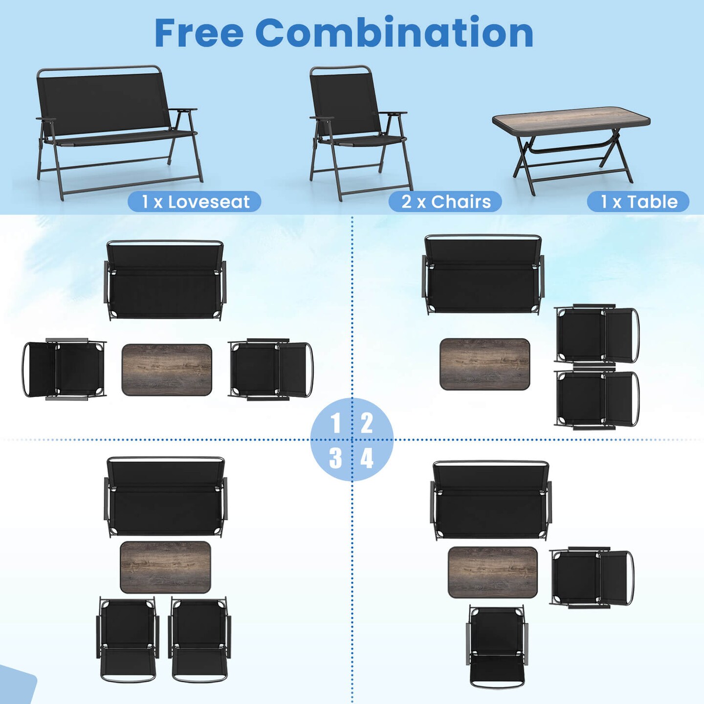 Costway 4 PCS Patio Folding Furniture Set Outdoor Conversation Set Bistro Sectional Set