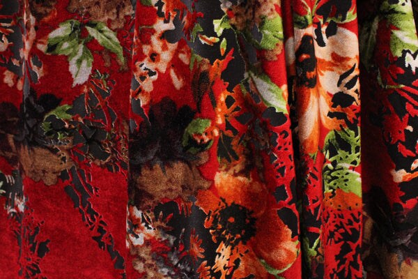 1 Yard Red and Orange Floral Fabric Multipurpose