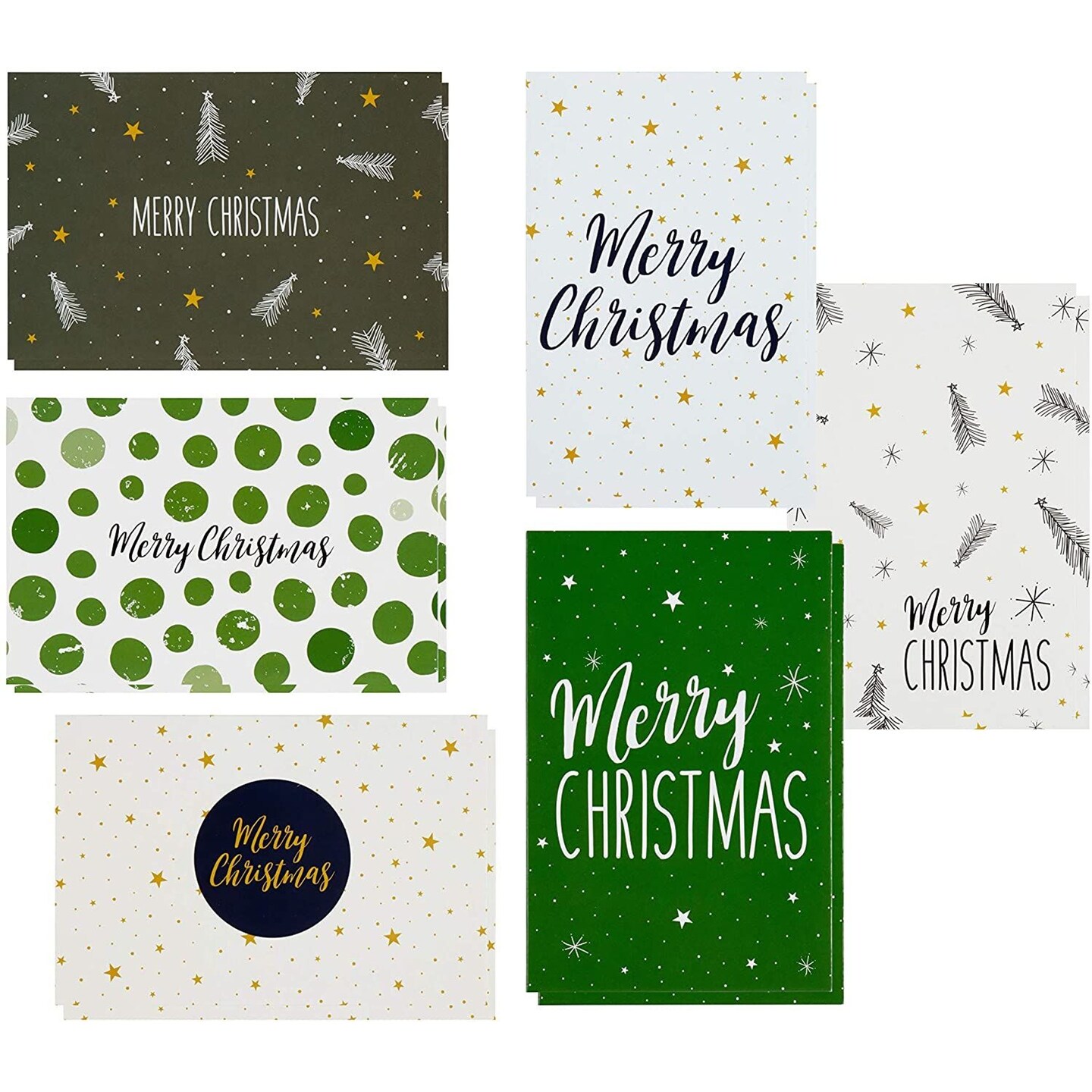 48-Pack Holiday Blank Cards with Envelopes, 4x6 Bulk Christmas Greeting Card Assortment Box, Green and Cream Merry Xmas Festive Designs, Blank Inside
