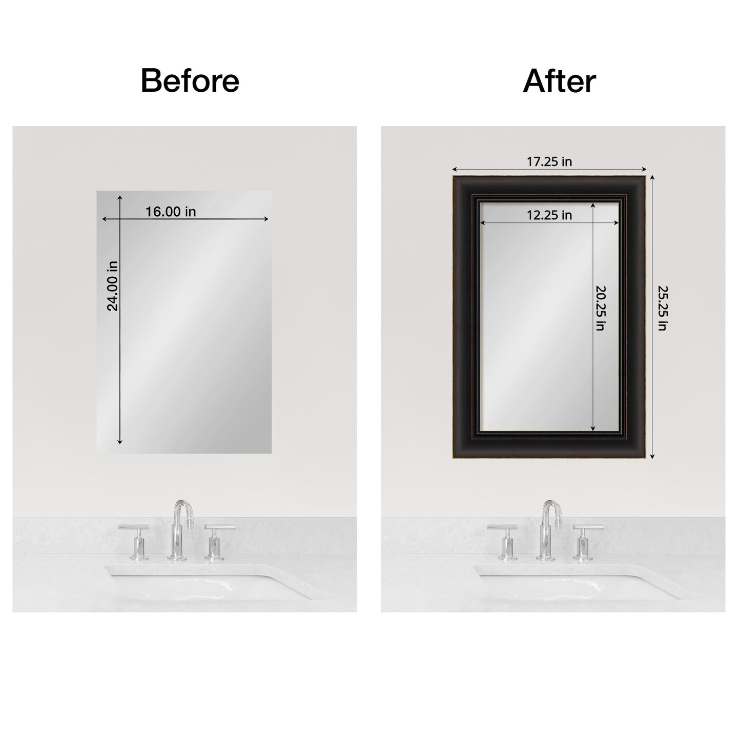 Amanti Art Mirror Makeover Bathroom Mirror Frame Border Kit - Fully Assembled Peel and Stick Frame - Mirror NOT Included - Trio Trim