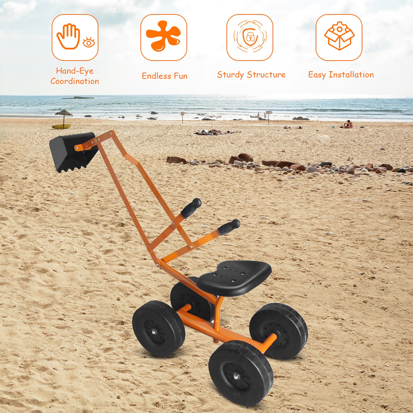 Costway Heavy Duty Kid Ride-on Sand Digger Digging Scooper Excavator for Sand Toy