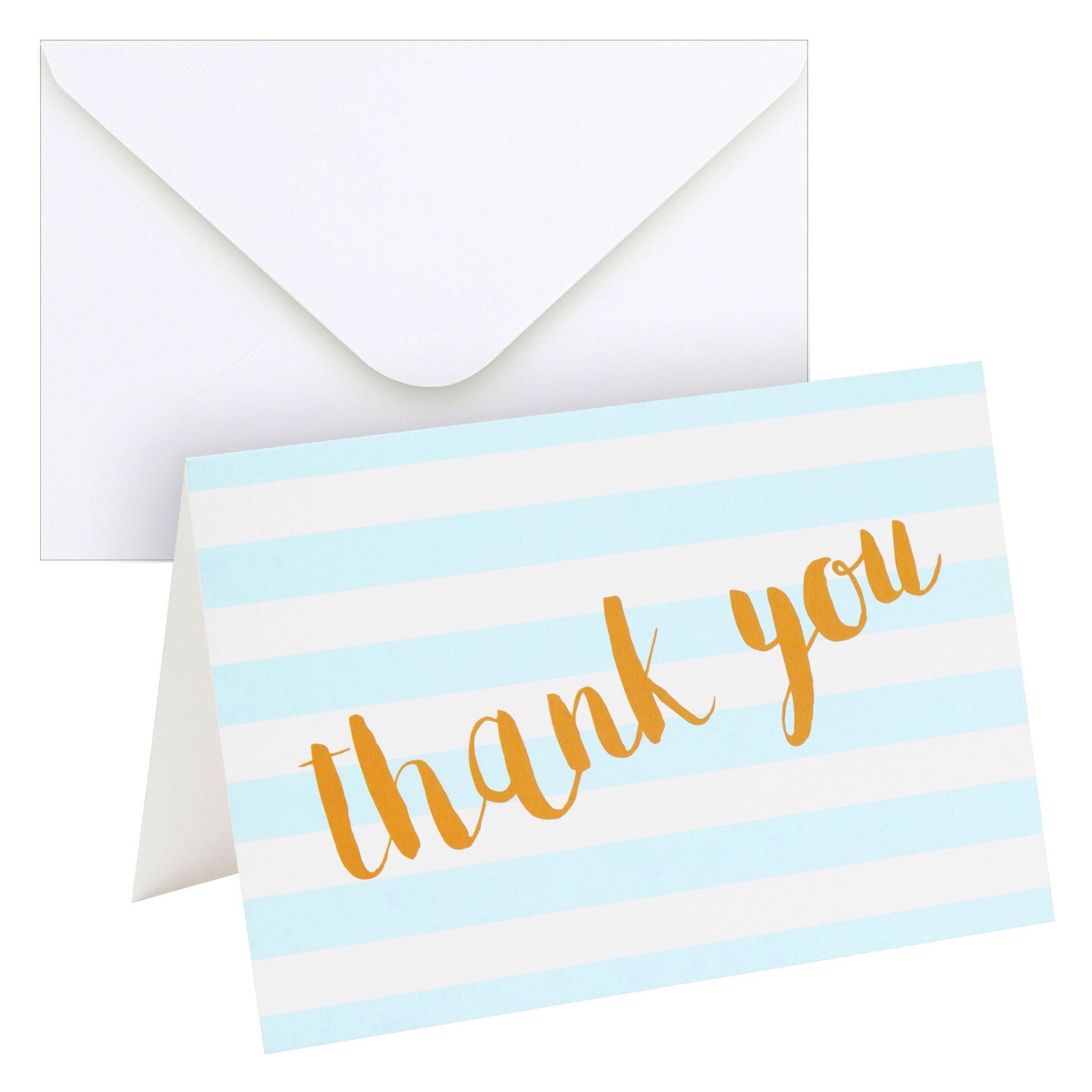 Blue Striped Thank You Cards - Pack of 12 with Envelopes for Wedding, Baby Shower, Business Events (4x6 in)
