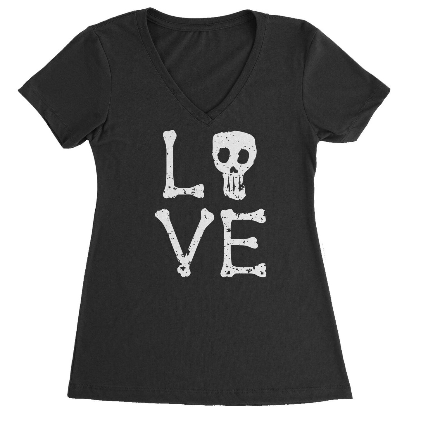 Love Skeleton Ladies Vneck Tshirt, Halloween Shirt For Women, Skull Love Tee, Horror Tee, Spooky Season Shirts,