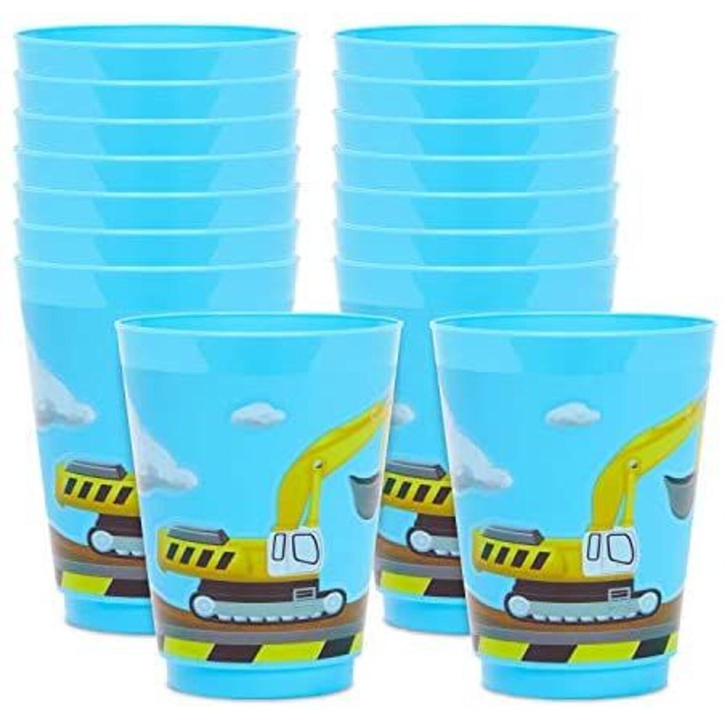 16 Pack Plastic Excavator Cups for Kids, Construction Party Favors for Birthday Party Supplies (16 oz)