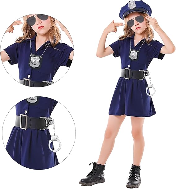 Police Pretend Play Toys Set, Kids Police Officer Costume with Detective Badge, Handcuffs, Cop Dress up Accessories