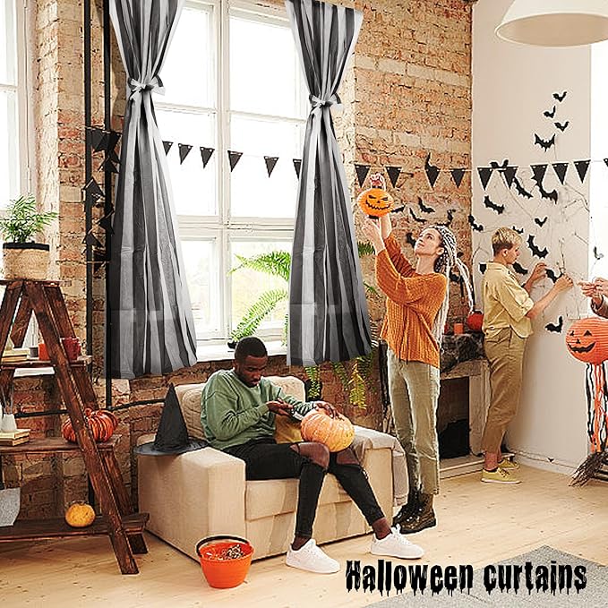 66x3.3 ft Black and White Striped Gossamer Roll, Halloween Sheer Gossamer Striped Table Decoratoin, Halloween Decorated Black and White Fabric for Halloween,Walls,Table Skirt,Wedding and Party