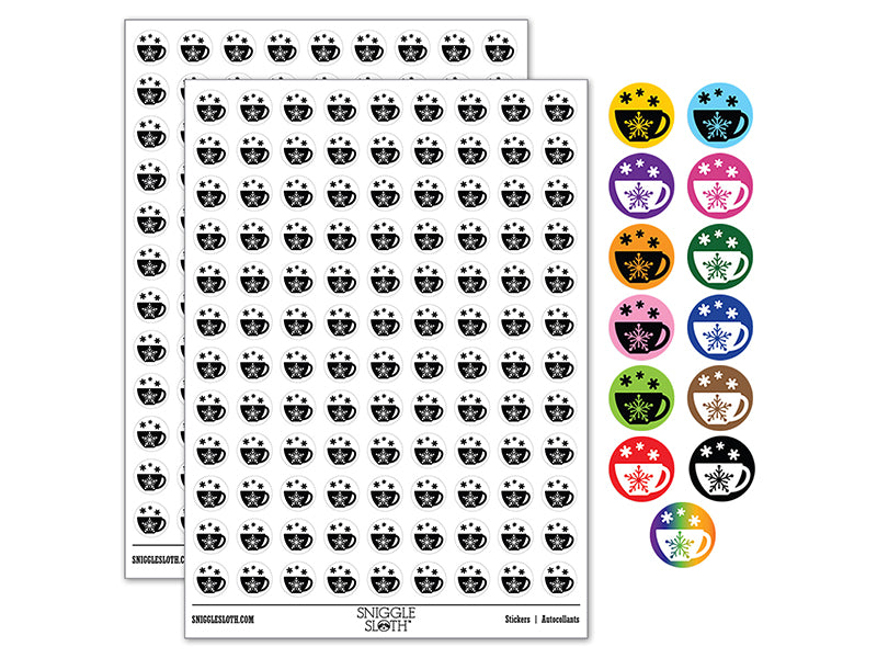 Tea Coffee Cup Snowflake Details Winter 200+ 0.50&#x22; Round Stickers