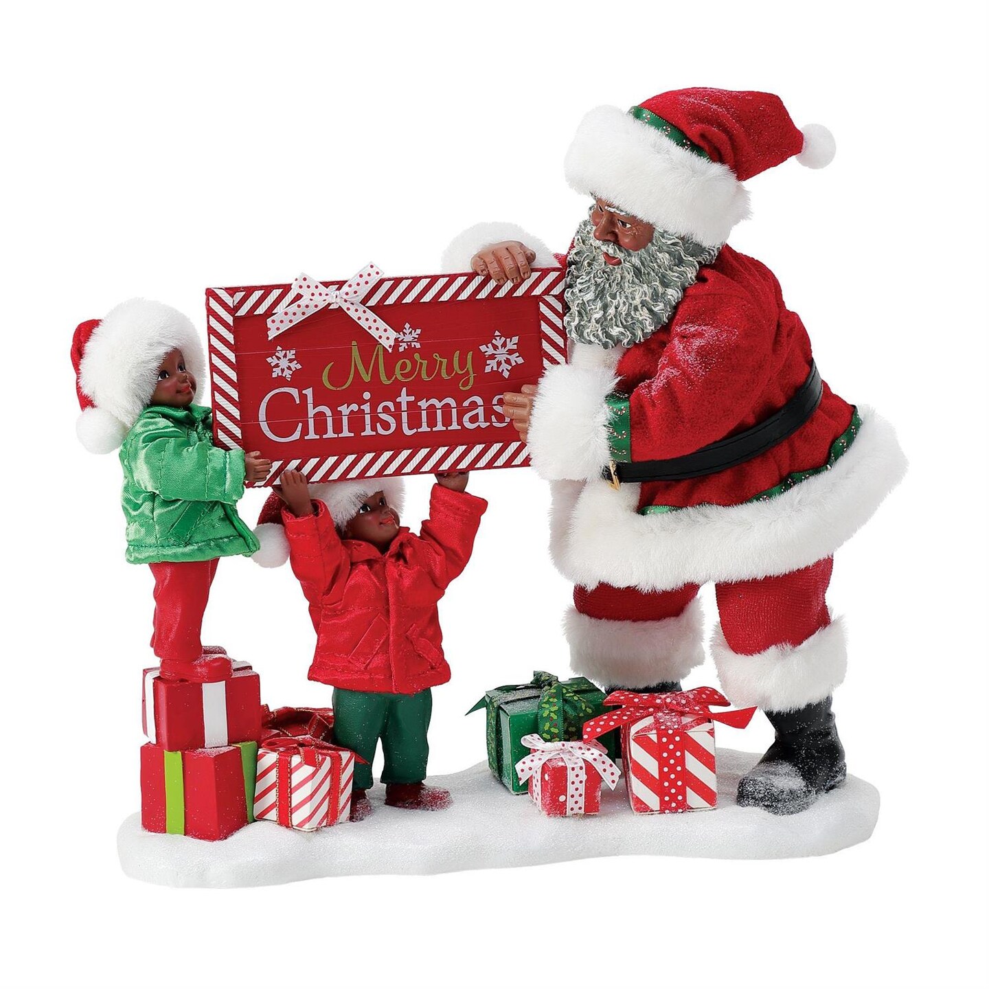 10.5" African American Santa with Kids – Heartwarming Christmas Decoration
