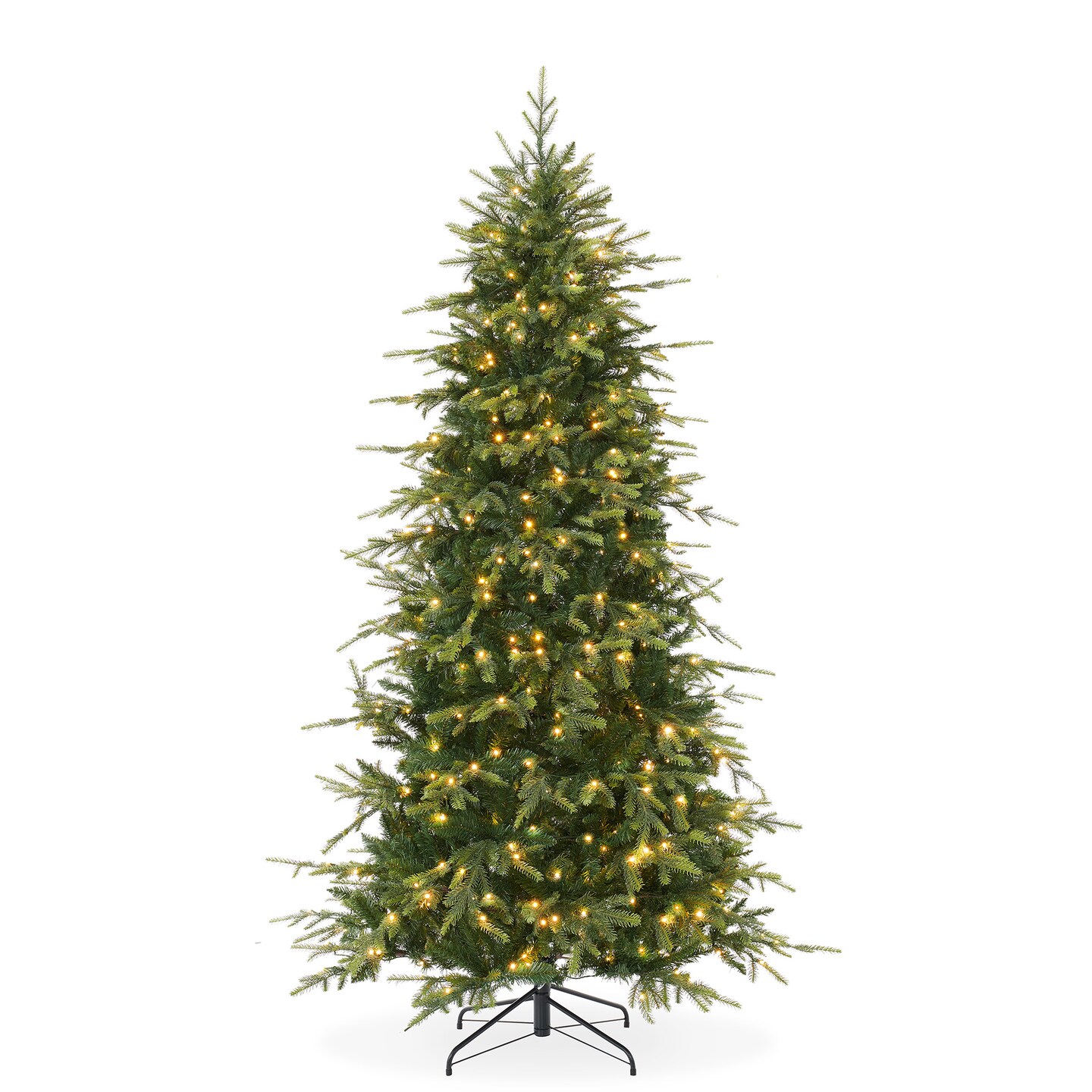 Casafield Pre-Lit Slim Aspen Fir Christmas Tree with White &#x26; Multicolored LED Lights, Realistic Artificial Noble Fir with Metal Stand