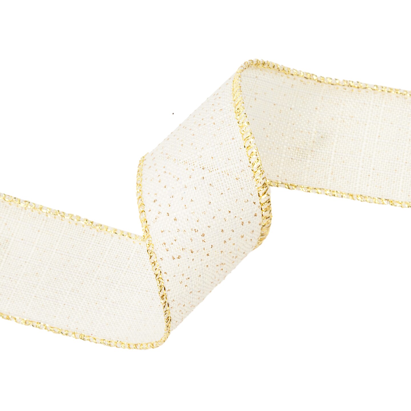 LaRibbons 1 1/2" Wired Ribbon | "Glitter Linen" White/Gold | 10 Yard Roll
