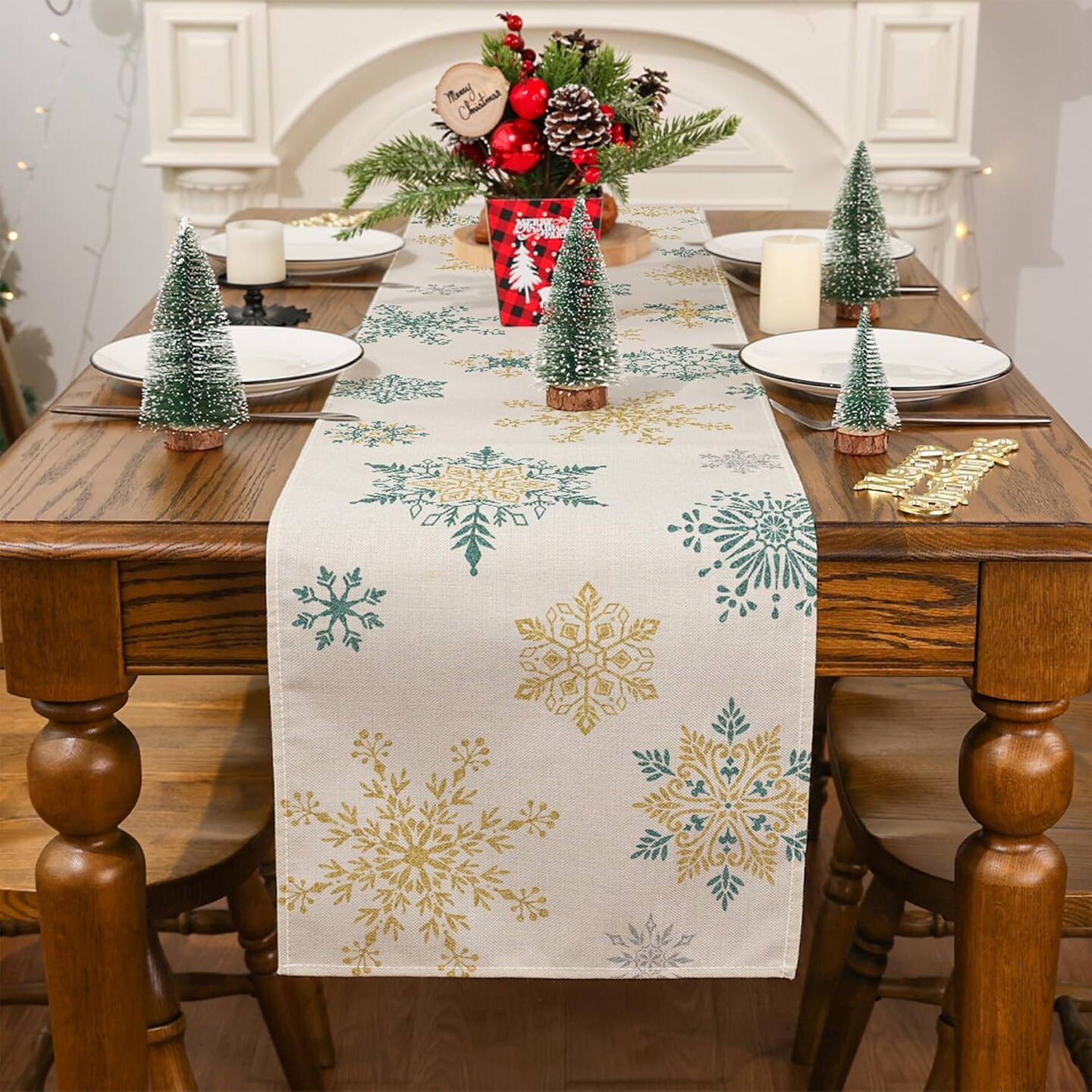 Christmas Table Runner, Christmas Decorations Snowflake Christmas Runner for Table