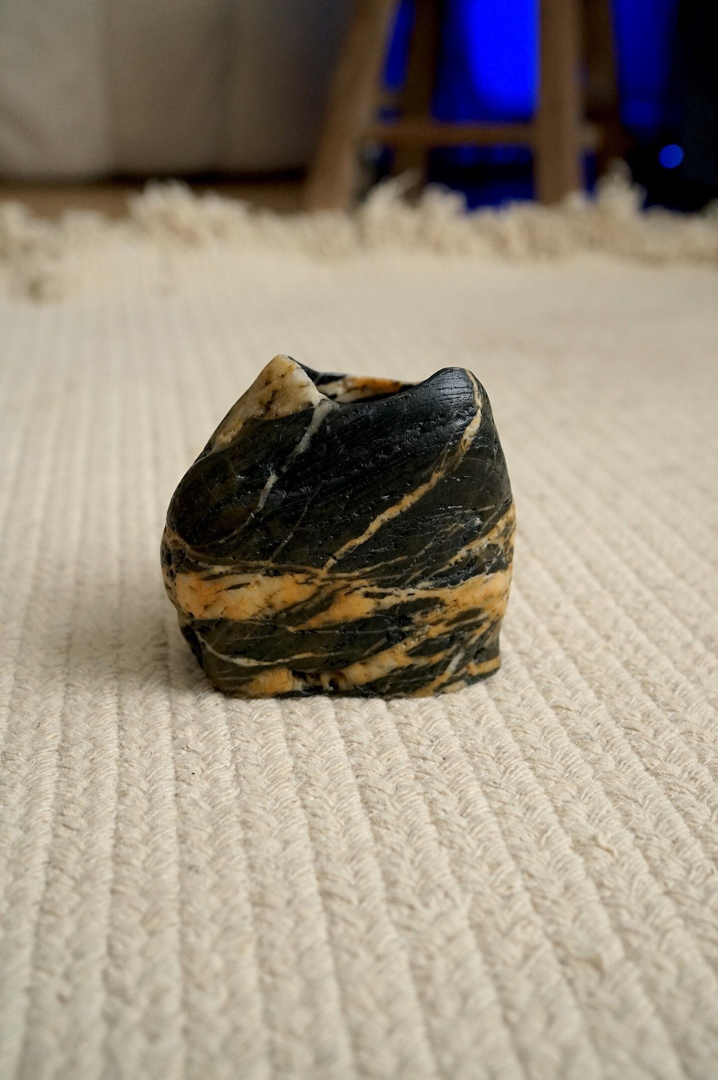 Small Black Han River Stone Vase with beautiful water pattern ,Flower