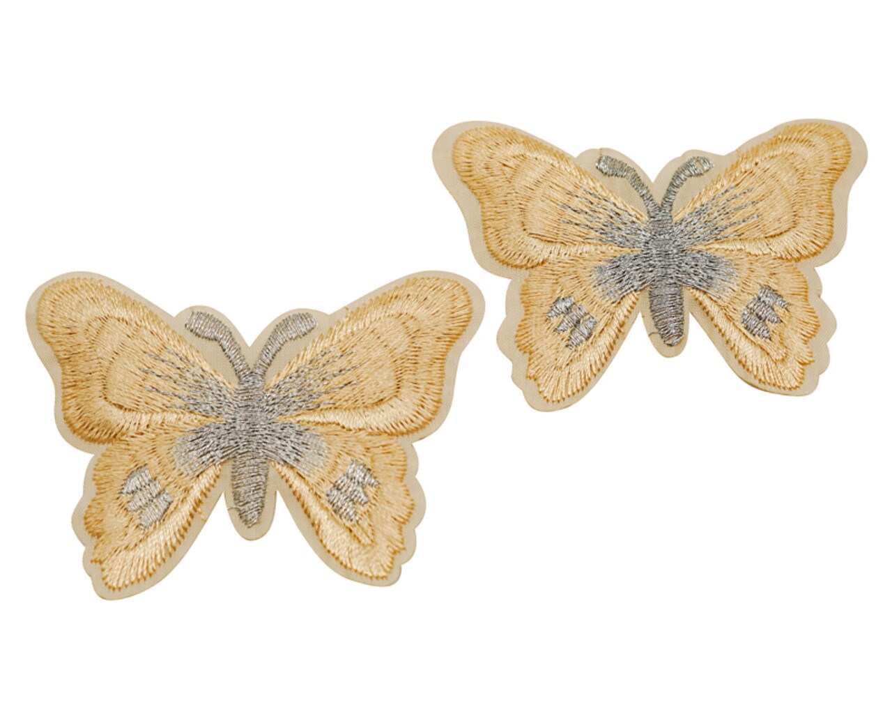 3"x 2 1/4" Champagne / Silver Embroidery Heat Transfer Iron On Butterfly Patch Pack of 72