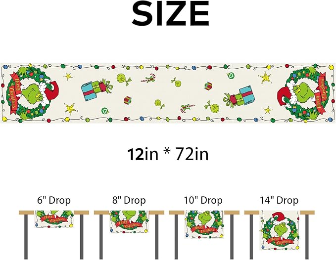 Merry Christmas Table Runner 72 Inches Long, Farmhouse Burlap Table Runner for Christmas Table Decor, Winter Holiday Table Runner 12x72 Inch