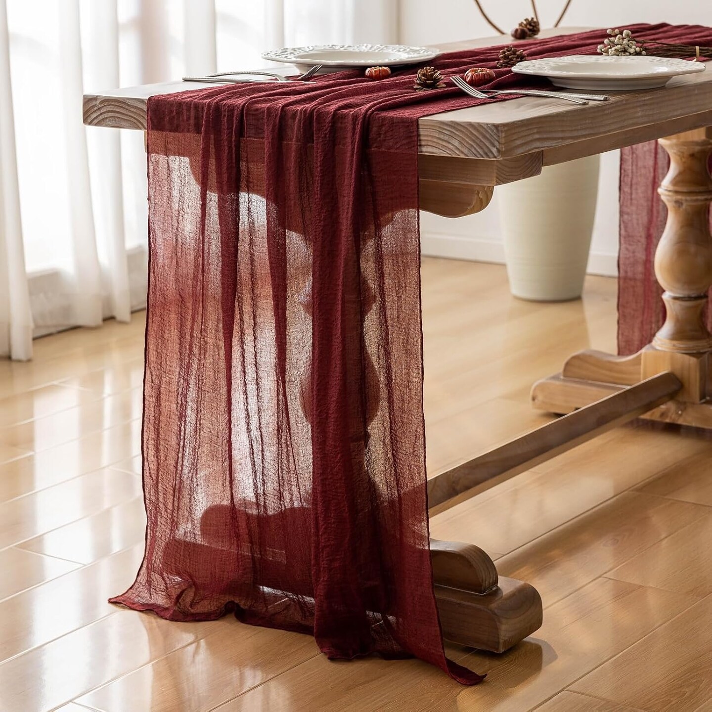 Christmas Burgundy Cheesecloth Table Runner Gauze 120 Inch 10 FT Rustic Boho Cheese Cloth Runner