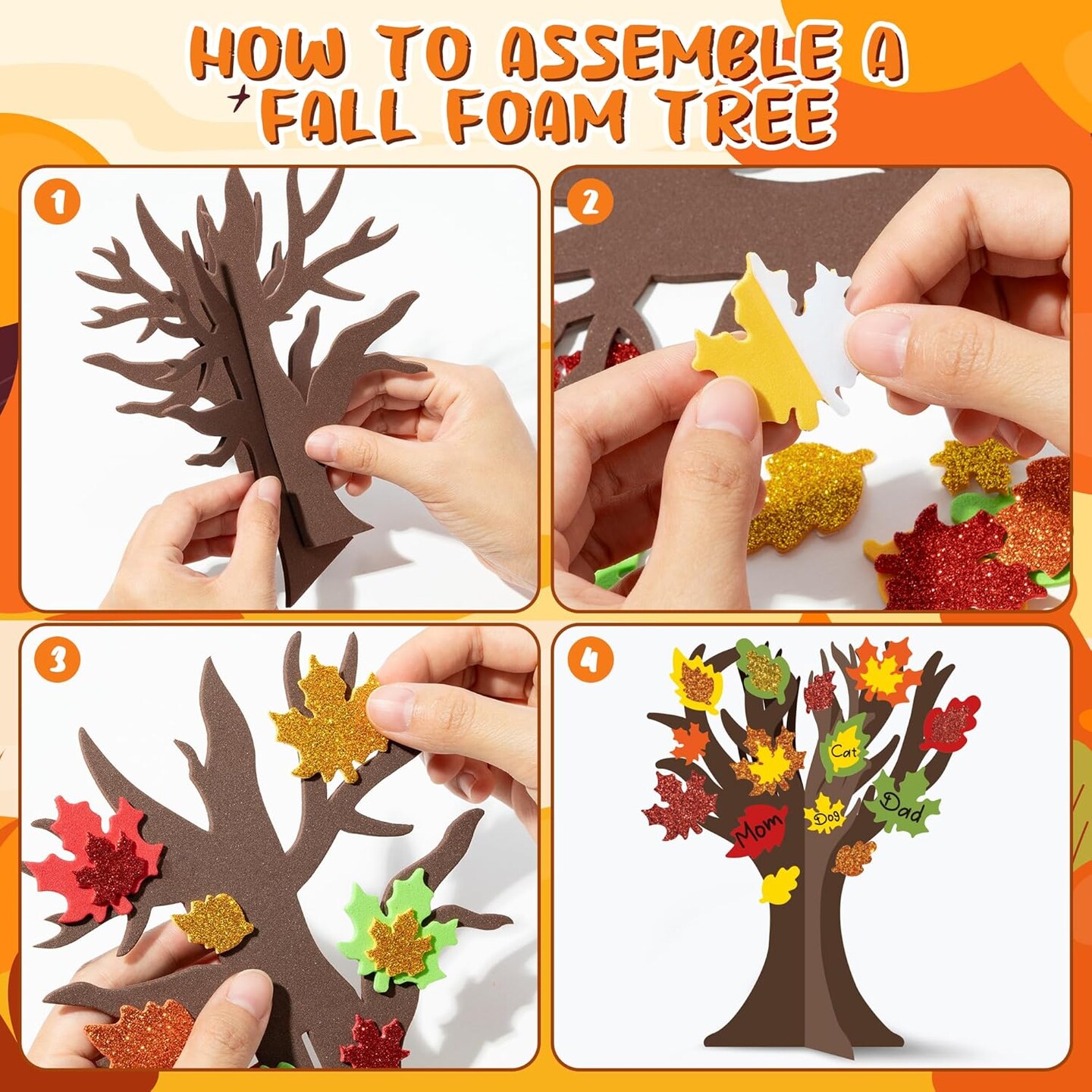 Fall Trees Foam Craft - 12 Pack Fall Thankful Leaves Trees Foam Craft Kits for Kids Make Your Own DIY Fall Trees Decorations Thanksgiving Gratitude Tree Craft Supplies School Fun Activities