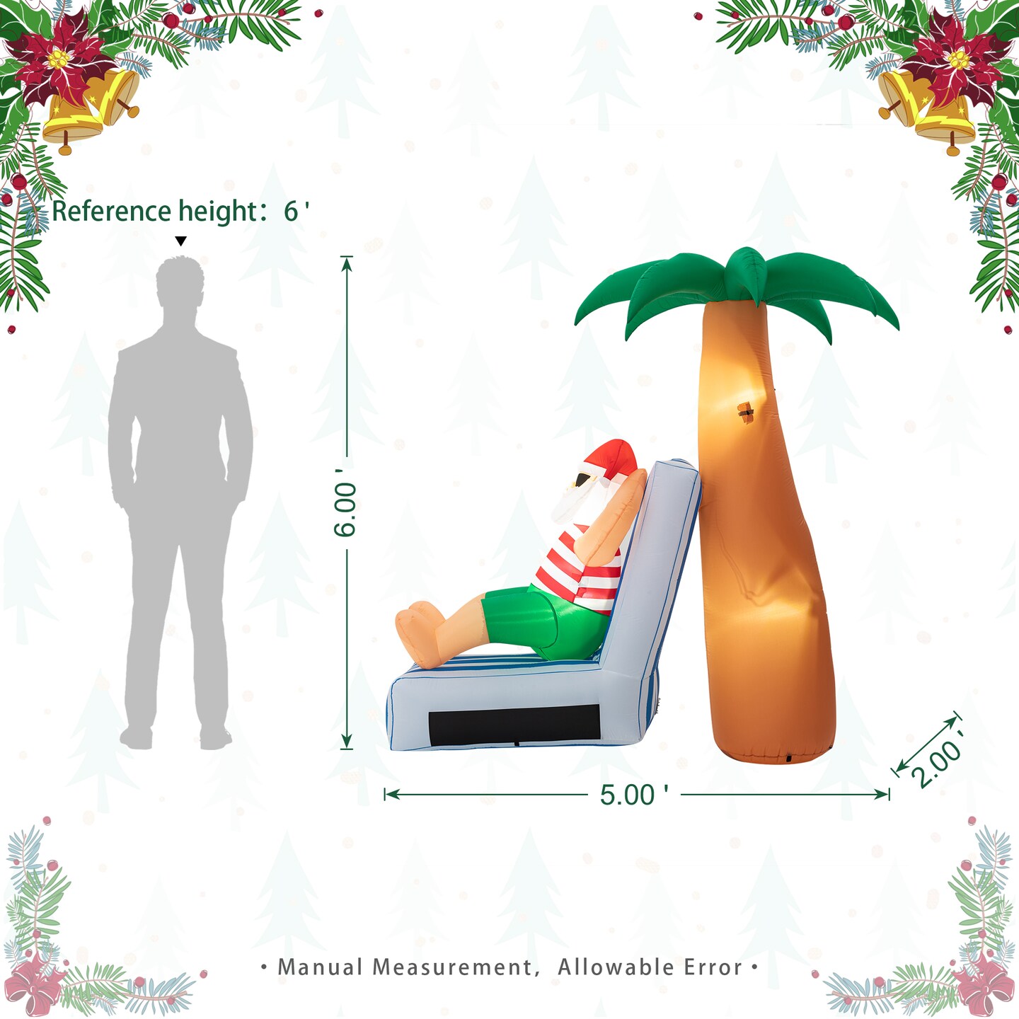 Set of 2 6FT Lighted Inflatable Santa under Coconut Tree Decor