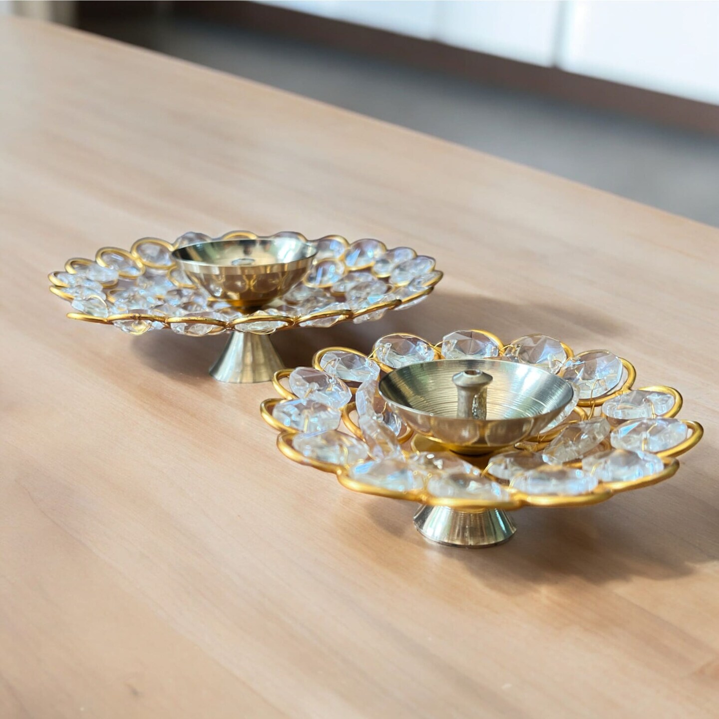 Brass Decorative Diya with Acrylic Glass Floral Design &#x2013; Diwali Diyas for Puja, Kuthu Vilakku, Home Temple Decor, Deepam, Deepawali Decoration, Lantern, Housewarming Return Gift