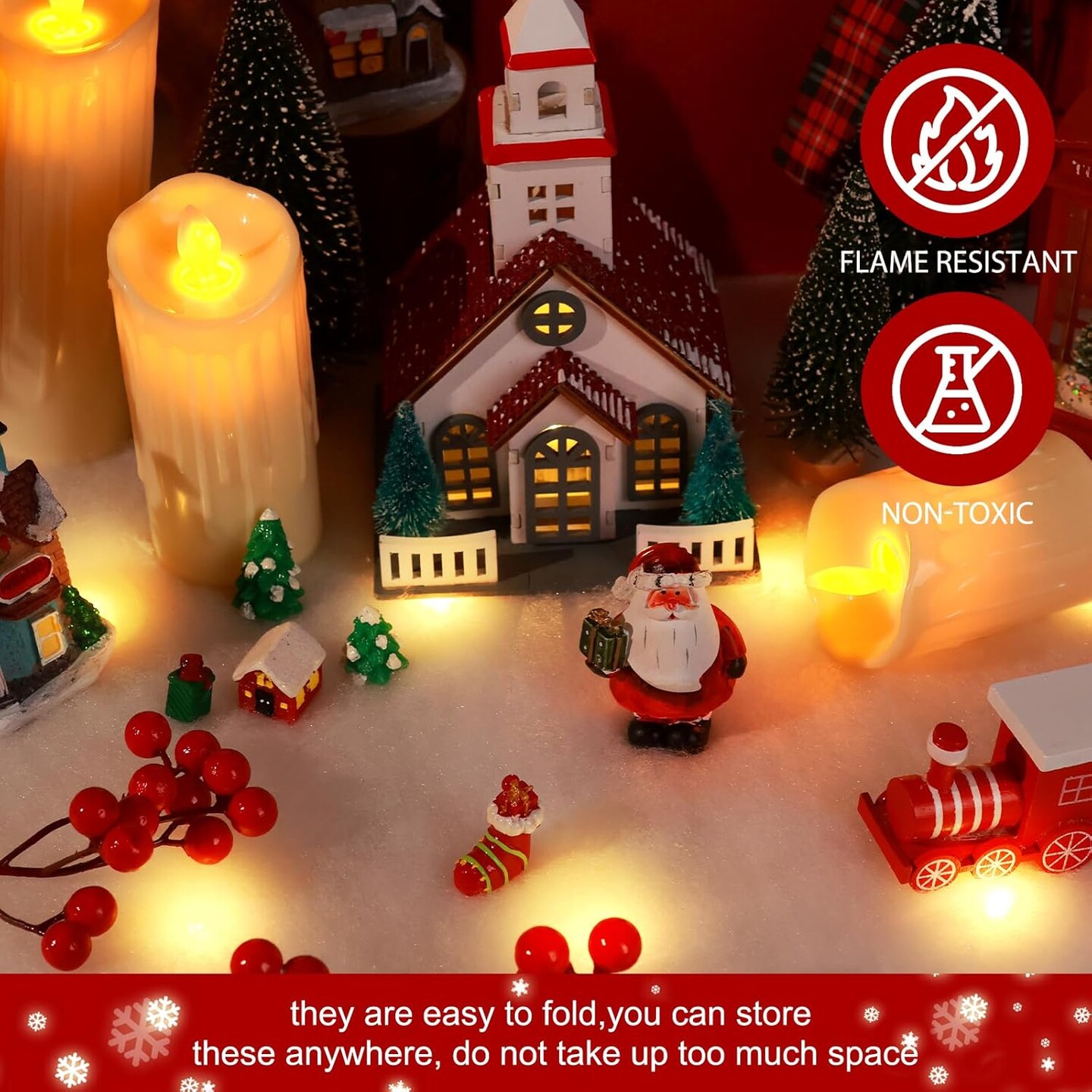 1 Set LED Christmas Fake Snow Blanket Roll with Lights, Artificial Snow Blanket with 100 LED Light Strings,Winter Decor for Christmas Trees Village Craft Indoor Outdoor