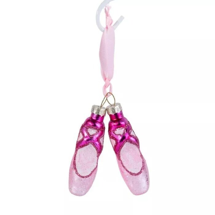 3&#x22; Pink Ballet Slippers Glass Ornaments, Pointe Shoes Christmas Ornament Decor