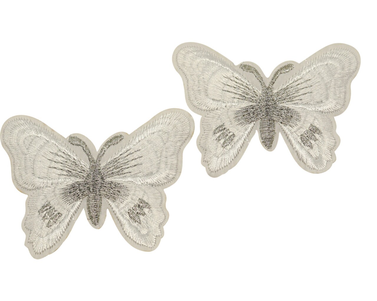 3"x 2 1/4" White Silver Embroidery Heat Transfer Iron On Butterfly Patch Pack of 72
