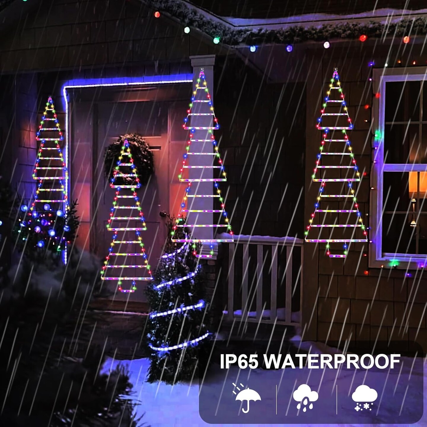 LED Christmas Light 4.3ft Christmas Decorative Ladder Tree Lights,165 LED Outdoor Christmas Decorations Lights for Home,Wall,Window,Xmas Tree Decor (Multicolor)